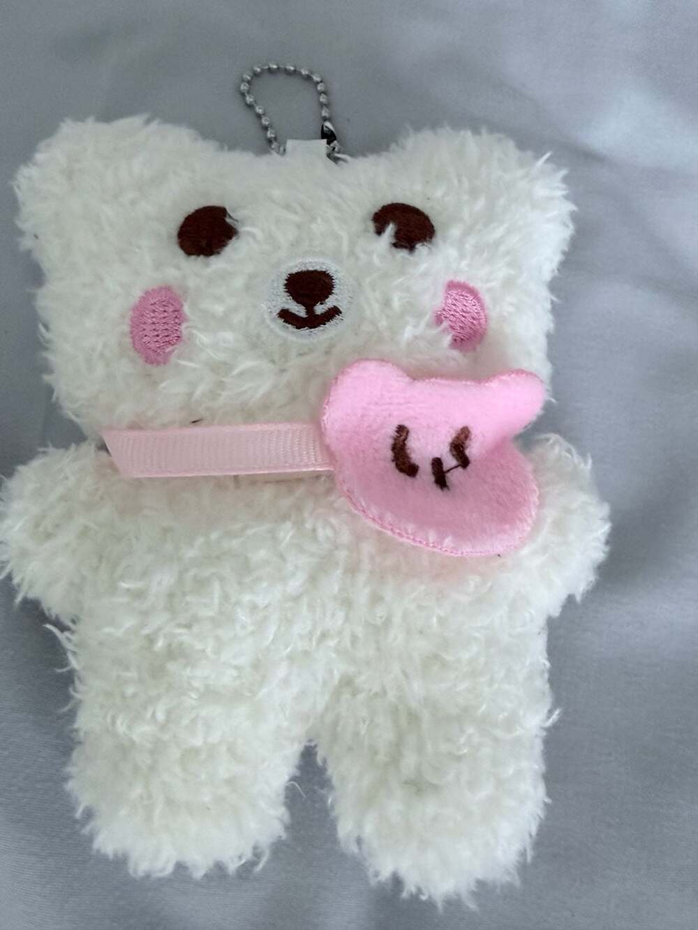 Cute White Bear Plush Keychain 3 Inch Pink Bag Charm